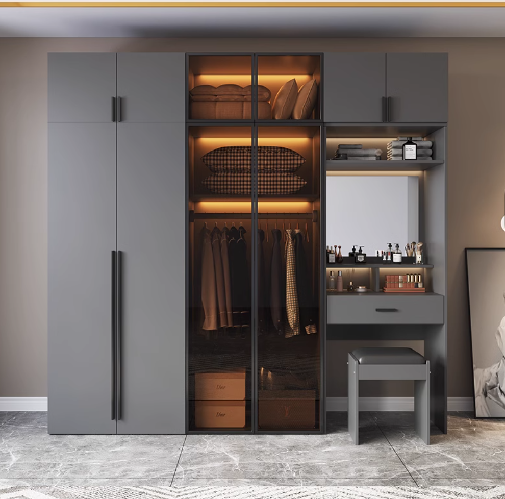  خزانة ملابس مودرن مع طاولة زينة بمرآة LED - دولاب ملابس متكامل من KS-Furniture 