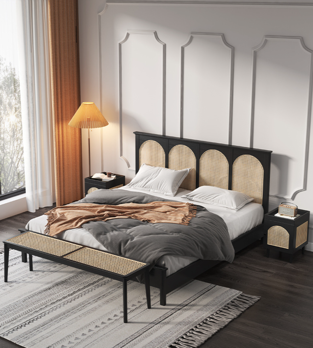  Solid wood rattan bed 