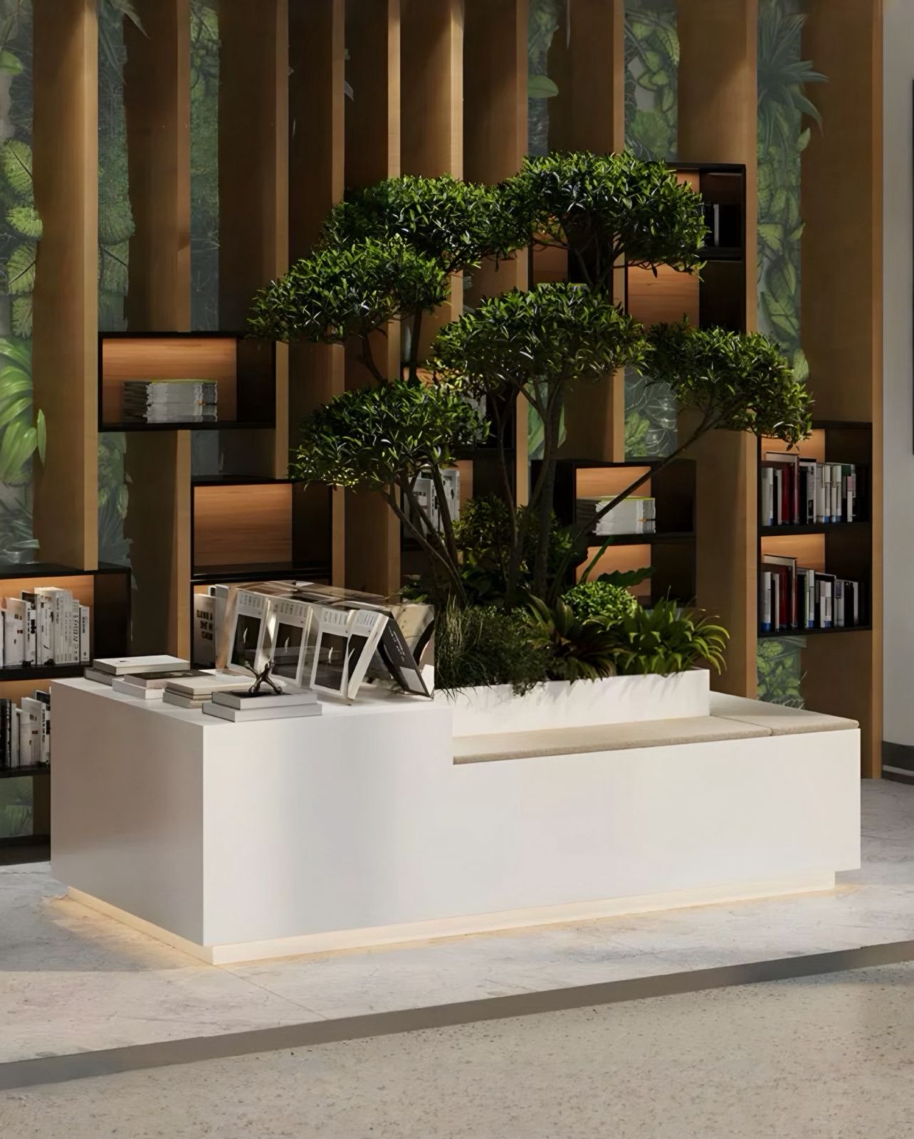  A multi-purpose integrated seat with a luminous plant pot 