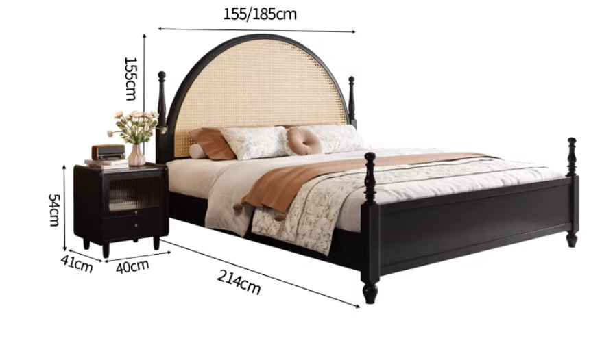  Wooden bed with rattan fabric 