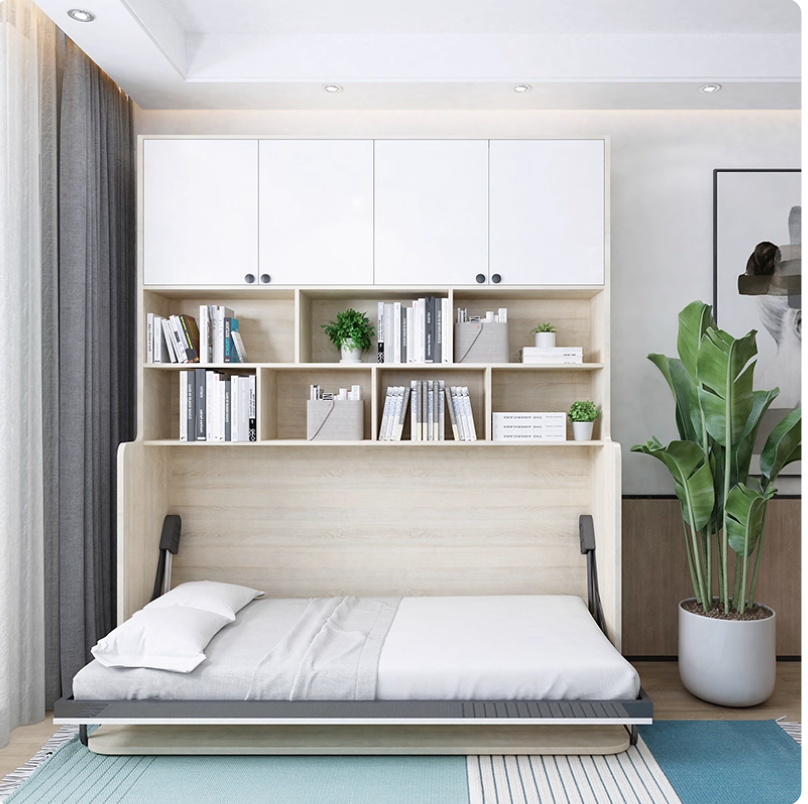  Folding bed with built-in wardrobe and multi-functional desk 