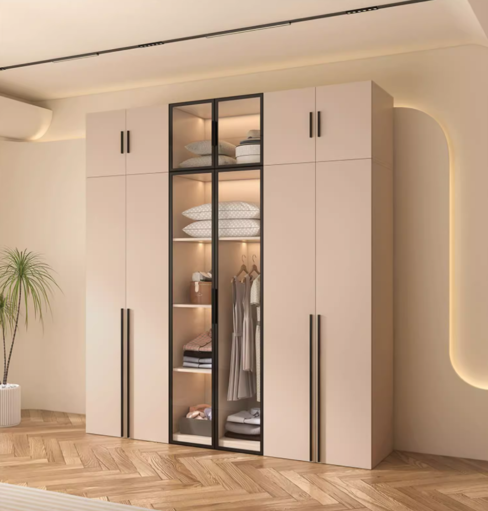  خزانة ملابس وايكو خشب مودرن بأبواب رمادية هندسية - دولاب ملابس كبير من KS-Furniture 