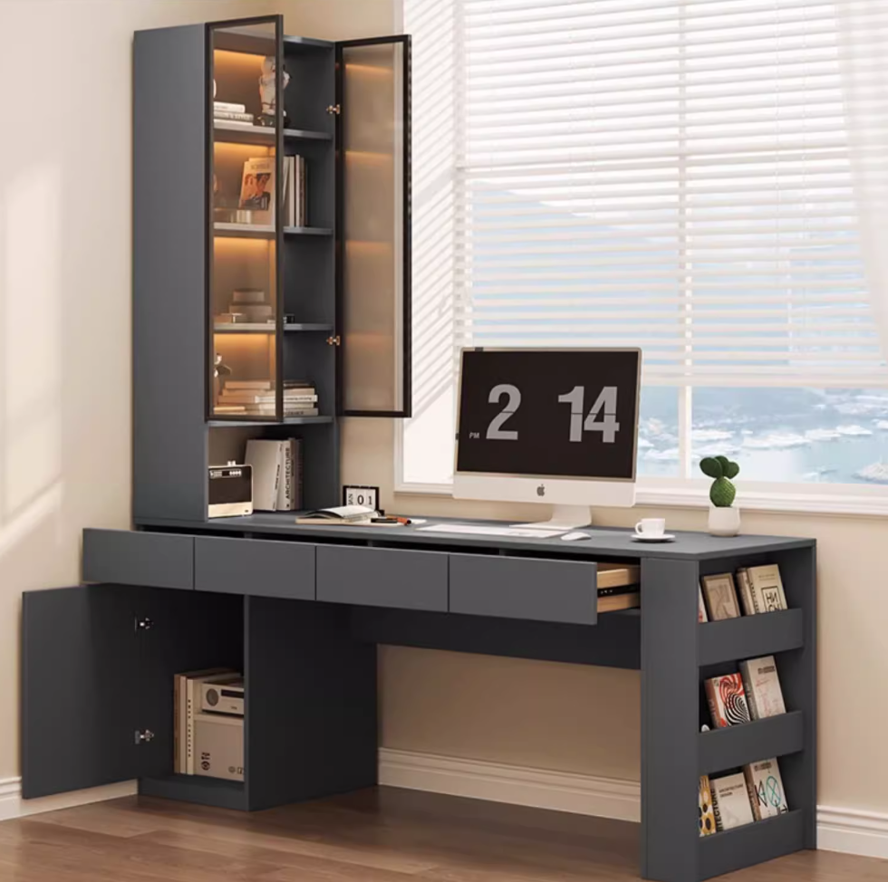  wooden desk and bookcase 