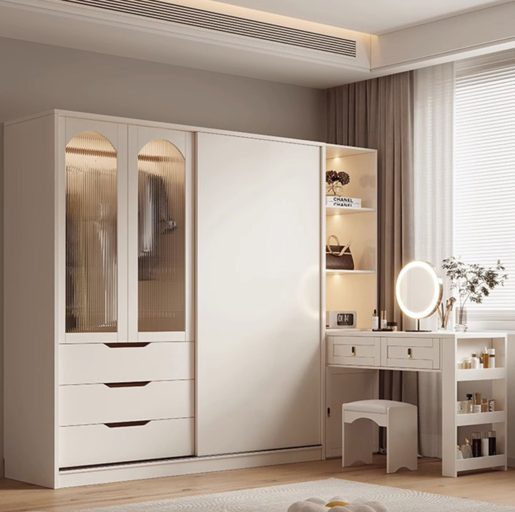  خزانة ملابس مع طاولة زينة ومرآة مدمجة مودرن - دولاب ملابس ذكي من KS-Furniture 