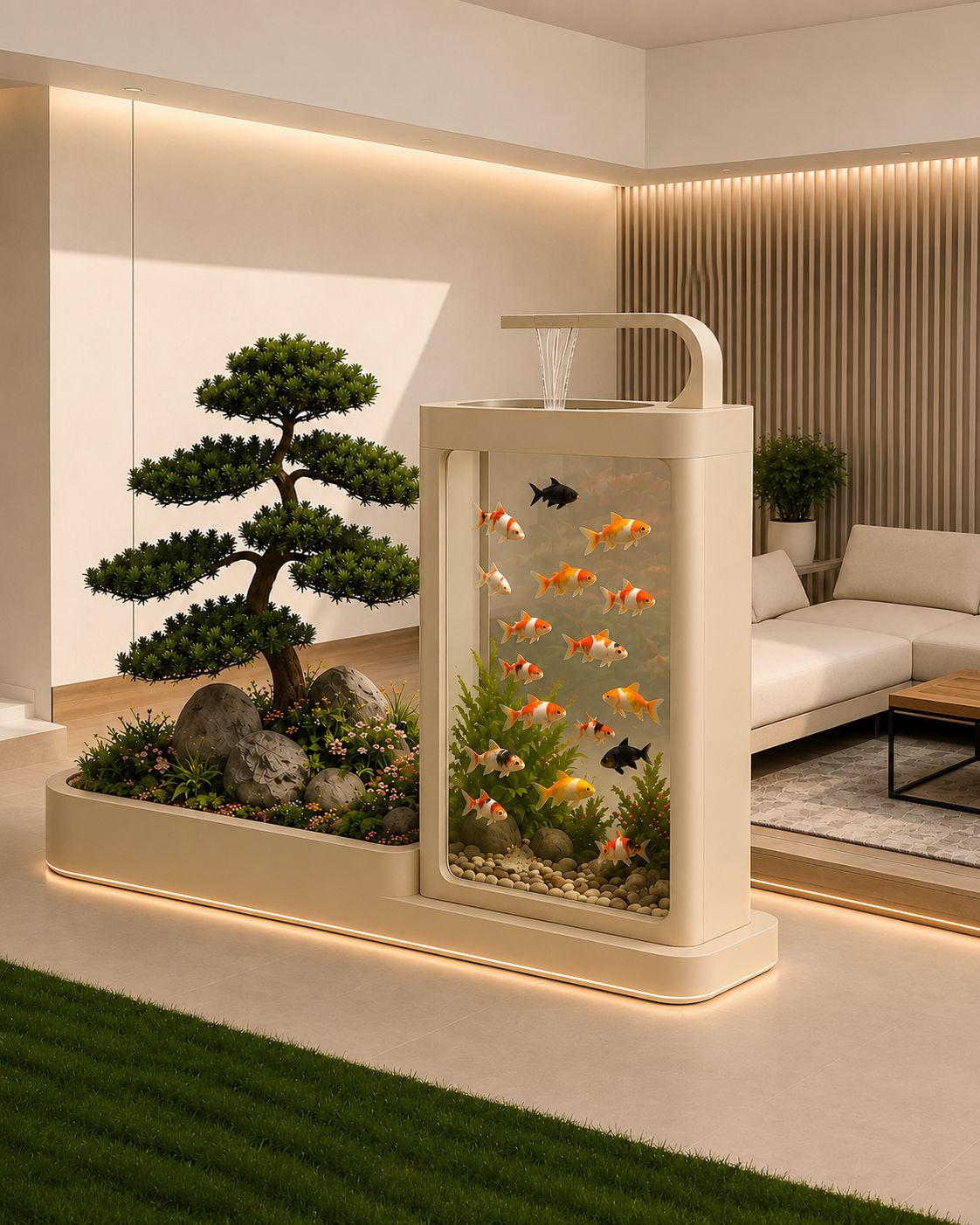  حوض ونافورة ونباتات بتصميم عصري 