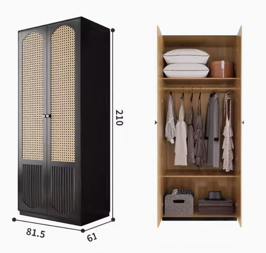  خزانة ملابس خشب وروطان طبيعي بوهيمي - دولاب ملابس ريفي من KS-Furniture 