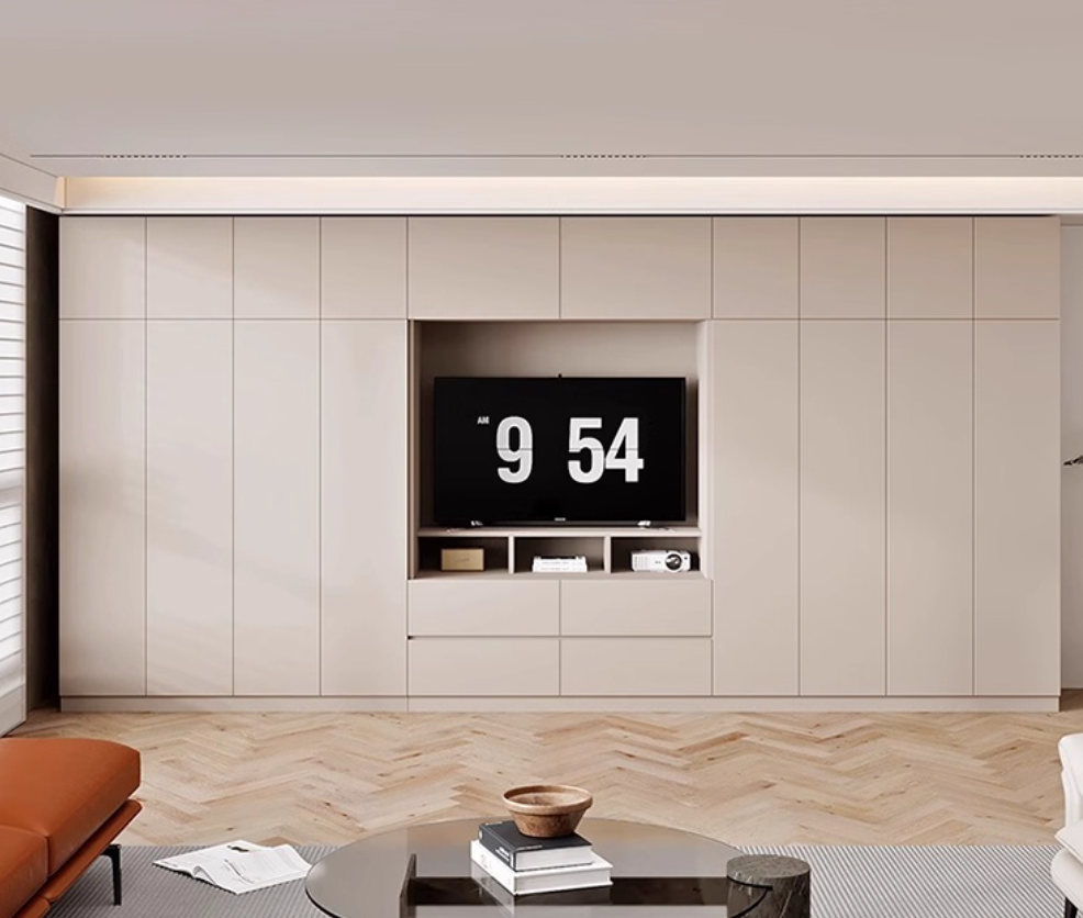  خزانة ملابس مودرن مدمجة مع طاولة تلفزيون خشبية - أثاث ذكي من KS-Furniture 