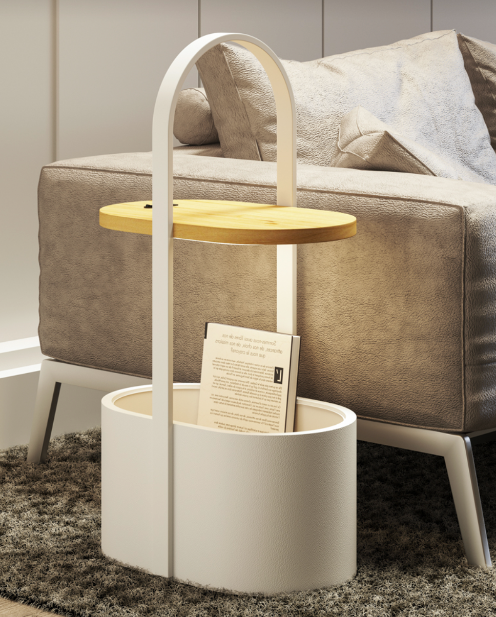  Bedside table with lighting and bucket 