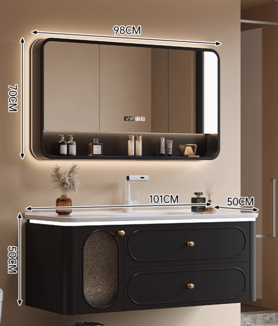  Anshi wooden bathroom sink with smart mirror 