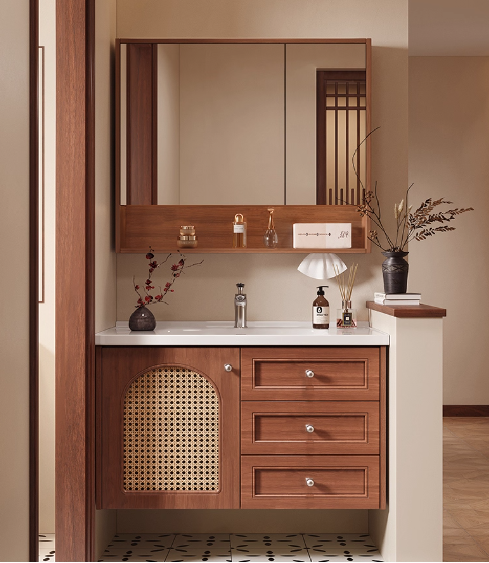  Wooden bathroom cabinet with storage mirror 