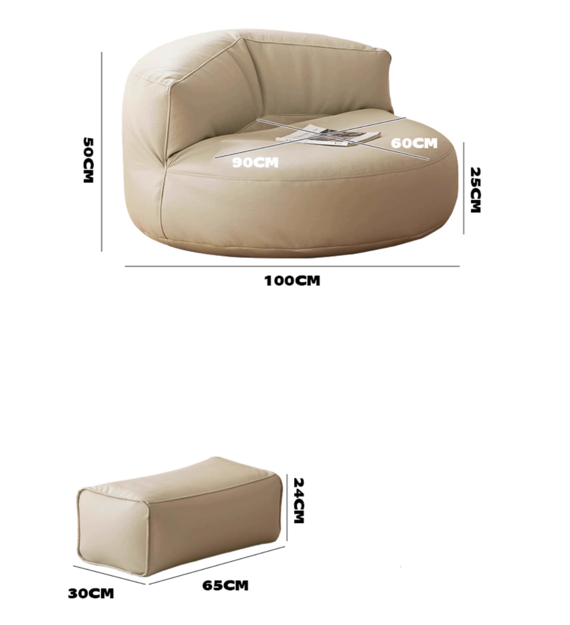  Leather sofa with footrest 
