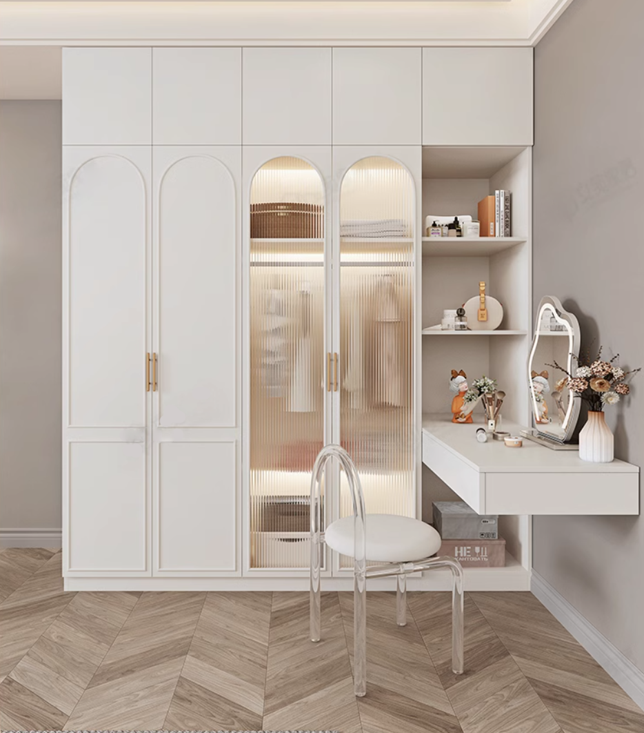  خزانة ملابس زاوية مودرن مع طاولة زينة معلقة - دولاب ملابس ذكي من KS-Furniture 