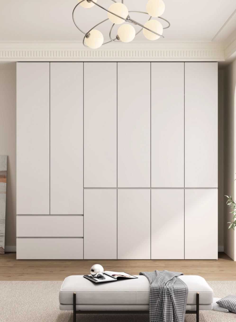  خزانة ملابس نيوكلاسيك خشب مودرن بمقابض ذهبية - دولاب ملابس كبير من KS-Furniture 