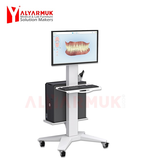 Mobile computer cart with a metal monitor stand