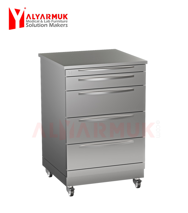 50 cm mobile cabinet with 4 drawers and stainless steel shelf