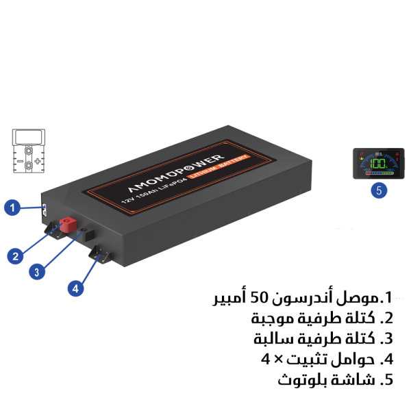 بطارية ليثيوم نحيفة AMOMPOWER 150AH 12V