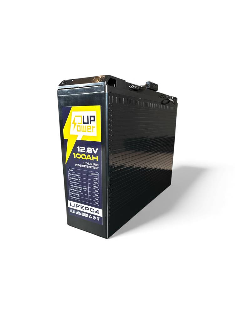بطارية ليثيوم LiFePO4 12.8V 100A 11cm من PowerUp مع شاحن 25A