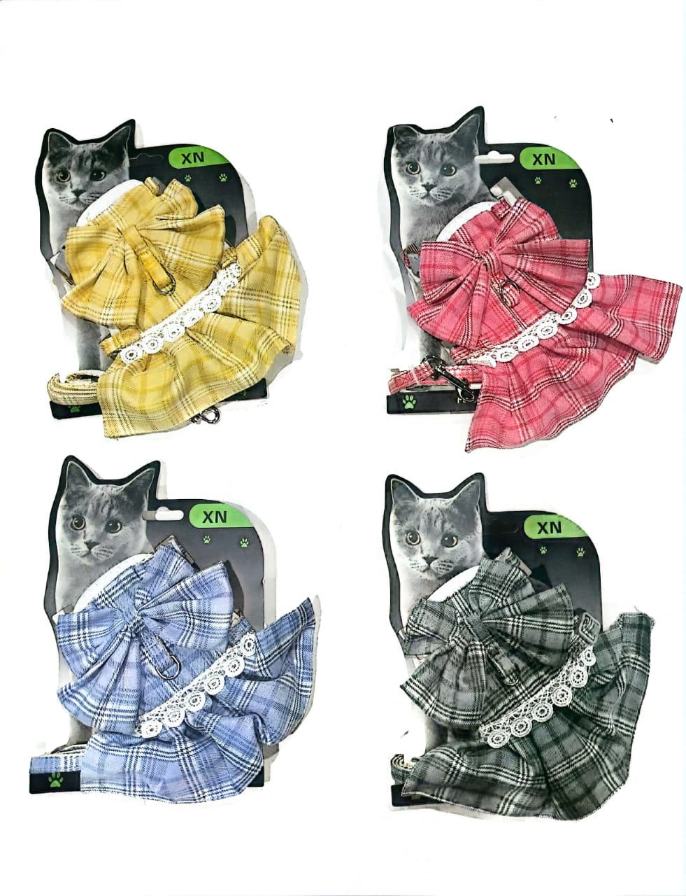 A Cat Walking Harness With a Retractable Leash and Ribbon/Bow