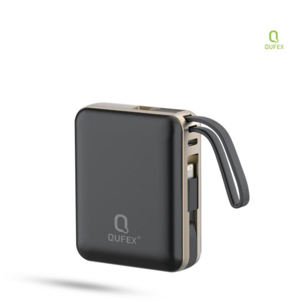 شاحن متنقل PD بسعة 10000mAh  مع كيبل تايب سي + كيبل آيفون مدمج - أسود
