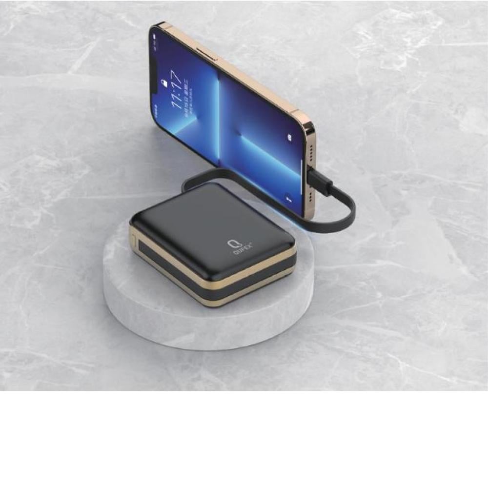 شاحن متنقل PD بسعة 10000mAh  مع كيبل تايب سي + كيبل آيفون مدمج - أسود