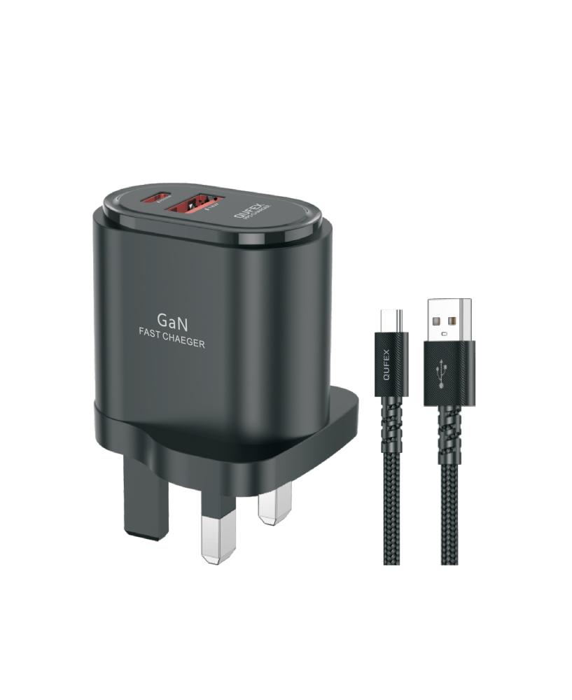 شاحن جداري بقوة 43W + كيبل شحن من USB الى تايب C | QUFEX