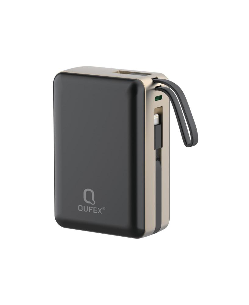 شاحن متنقل PD بسعة 30000mAh  مع كيبل تايب سي + كيبل آيفون مدمج - أسود