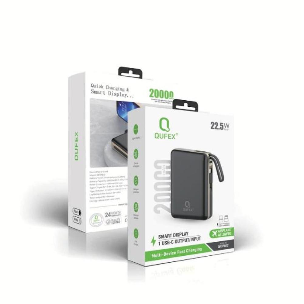 شاحن متنقل PD بسعة 20000mAh  مع كيبل تايب سي + كيبل آيفون مدمج -أسود |