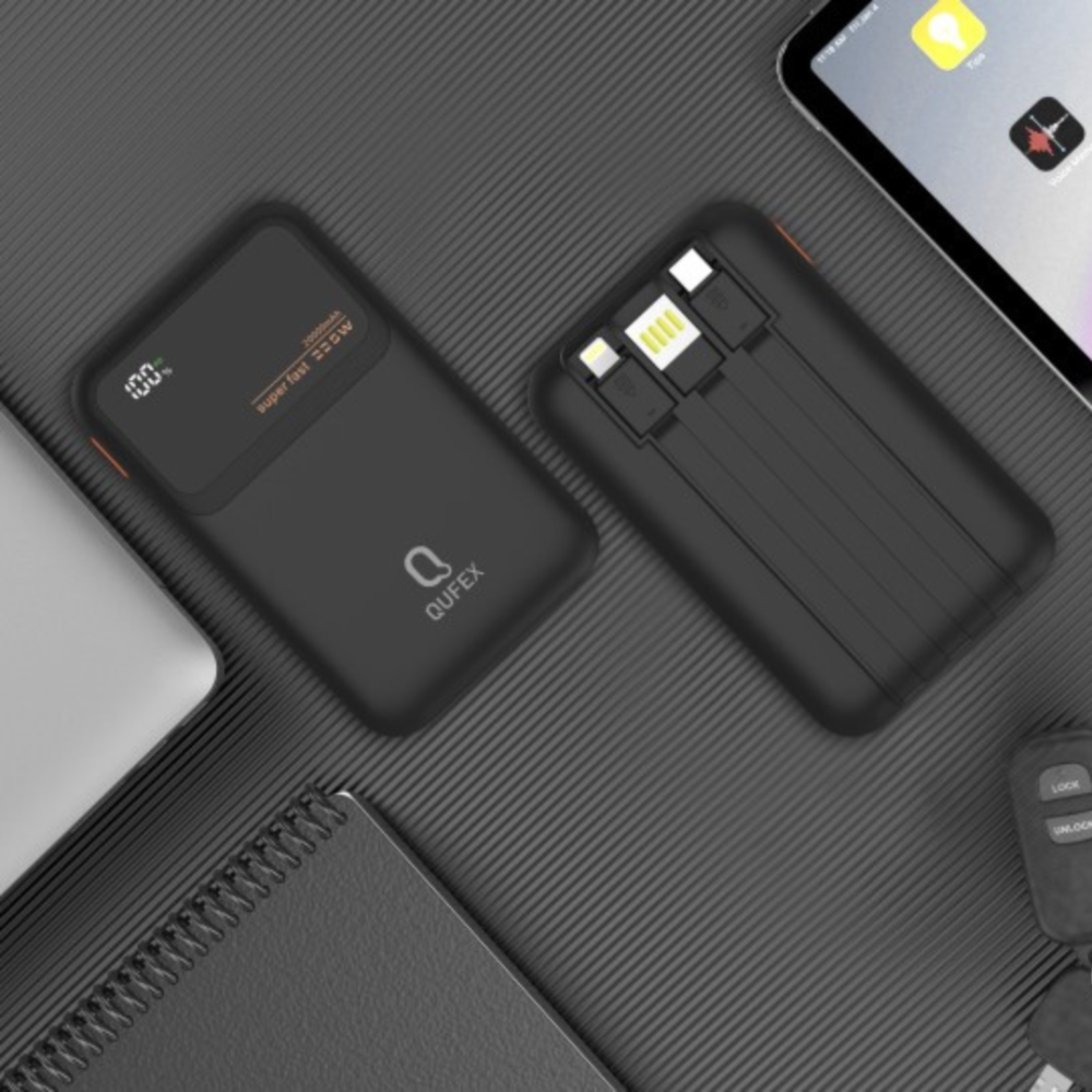 شاحن متنقل PD بسعة 20000mAh مع كيبل تايب سي + آيفون مدمج | QUFEX - صور