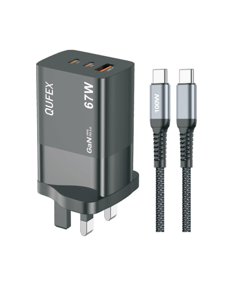شاحن جداري بقوة 67W + مع كيبل شحن من نوع تايب C | QUFEX