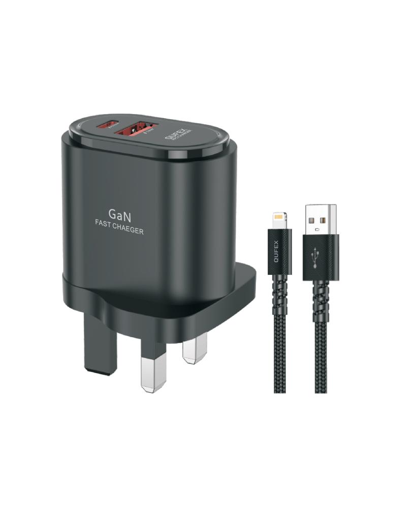 شاحن جداري بقوة 43W + كيبل شحن من USB الى آيفون لايتنينق | QUFEX