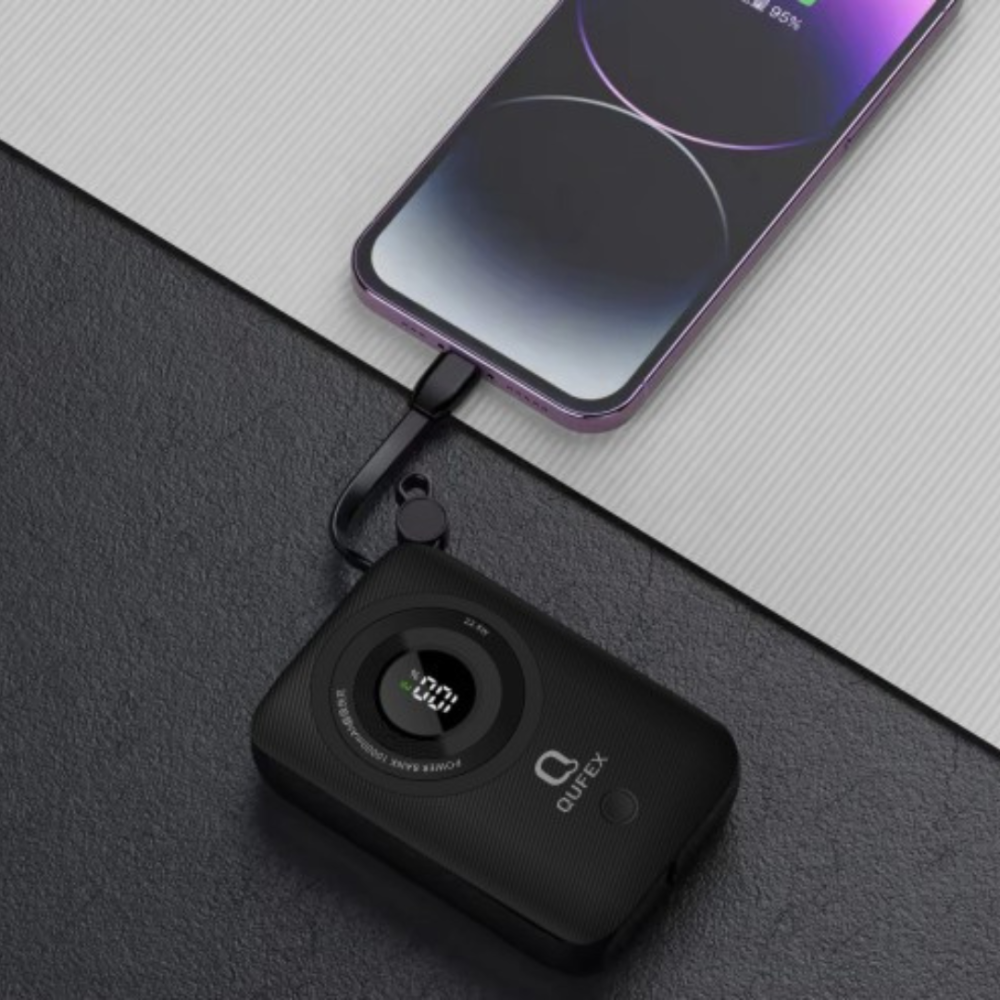شاحن متنقل PD بسعة 10000mAh مع كيبل تايب سي + آيفون مدمج | QUFEX - صور