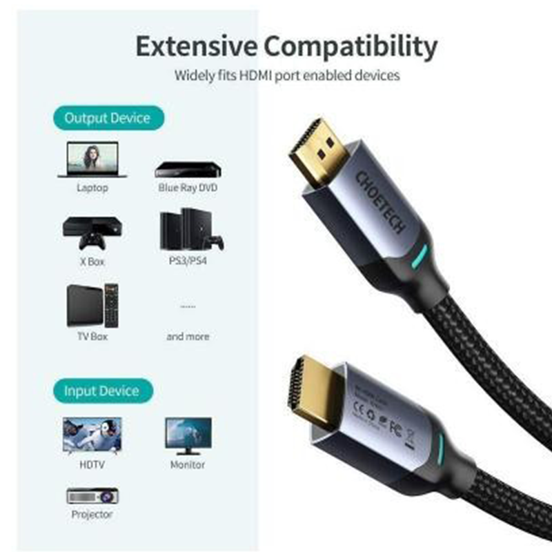 سلك تشويتيك قماشي مظفر من HDMI الى HDMI بقوة 8K وبطول 2م - اسود