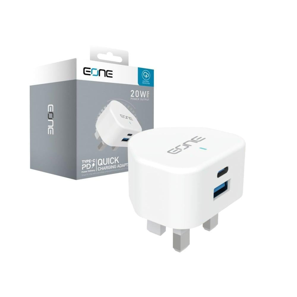 شاحن جداري EONE بقوة 20 واط منفذين PD & usb-A - أبيض 