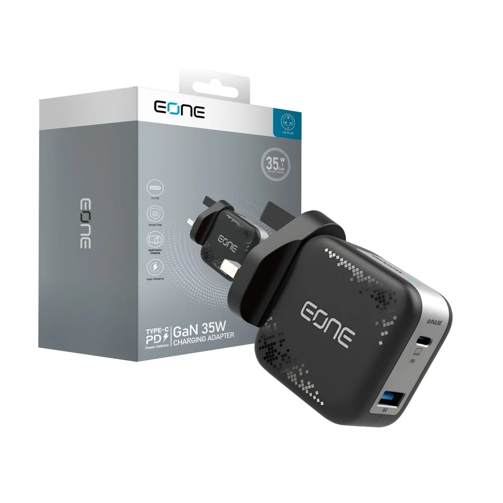 Eone فيش جداري 35W منفذ PD و منفذ USB - أسود 