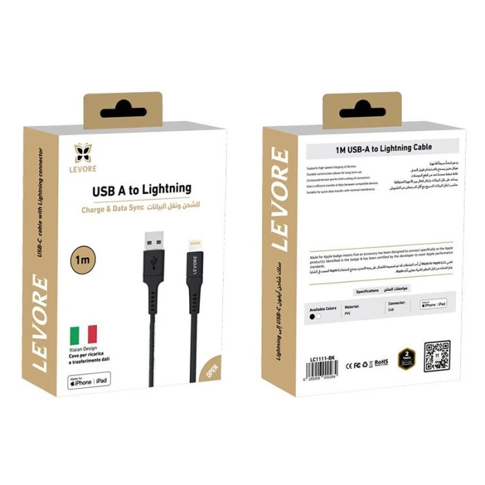 ليفوري كيبل شاحن ليفوري من USB إلى آيفون معتمد من أبل MFI بطول 1 م - اسود