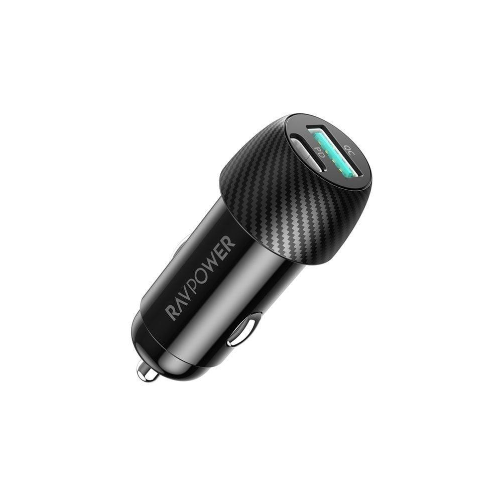شاحن سيارة راف باور RP-VC030 بايونير 49 واط بمنفذ USB-C ومنفذ USB-A - اسود | شواحن