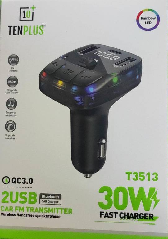 تن بلس شاحن سيارة ومشغل MP3 بلوتوث T3513 - أسود 