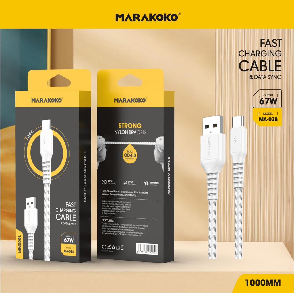 10 كيابل الشحن السريع MARAKOKO USB إلى USB-C قماش