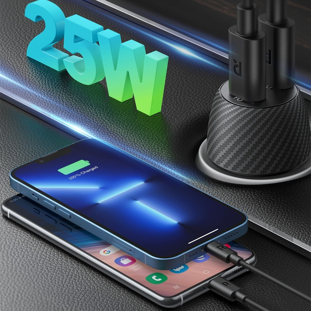 شاحن سيارة راف باور RP- VC032 بايونير 50 واط بمنفذين USB-C - اسود | شواحن