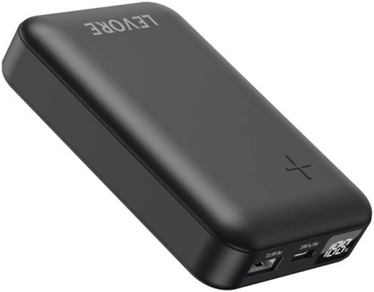 ليفوري باور بانك 10000 مللي أمبير شحن سريع مع منفذ USB-A بقوة 22.5 واط USB-C شحن 2 جهاز في نفس الوقت - أسود 