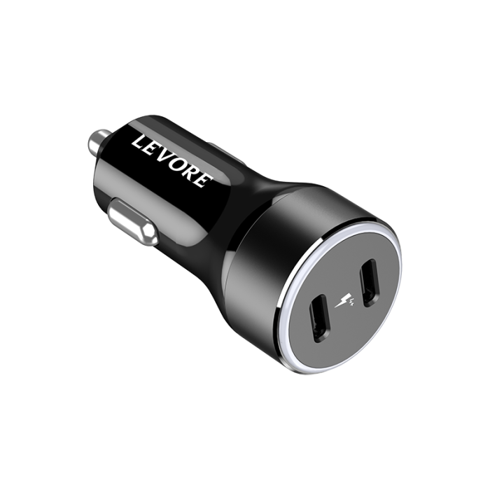 شاحن سيارة ليفوري 66 واط منفذين USB-C PD - أسود