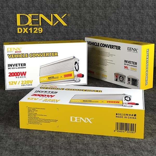 محول طاقة DENX DX129 للسيارات بقوة 2000 واط لتحويل التيار من 12 فولت إلى 220 فولت مع منفذ USB وشاحن سريع