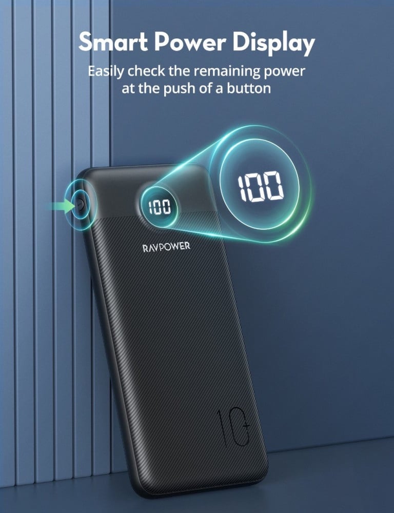 كومبو بطاريتين راف باور RP-PB1209 قوة 1000+20000 مللي امبير اسود