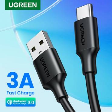 سلك شاحن يوجرين USB إلى USB-C بطول 2 م - أسود