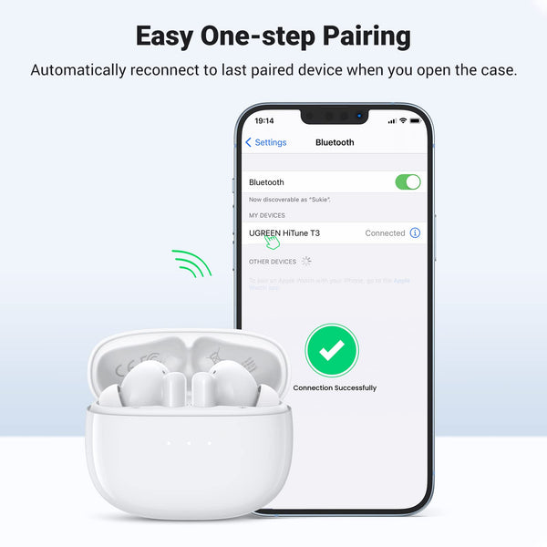 يوجرين سماعة إيربودز لاسلكية بلوتوث UGREEN HiTune T3 - أبيض 