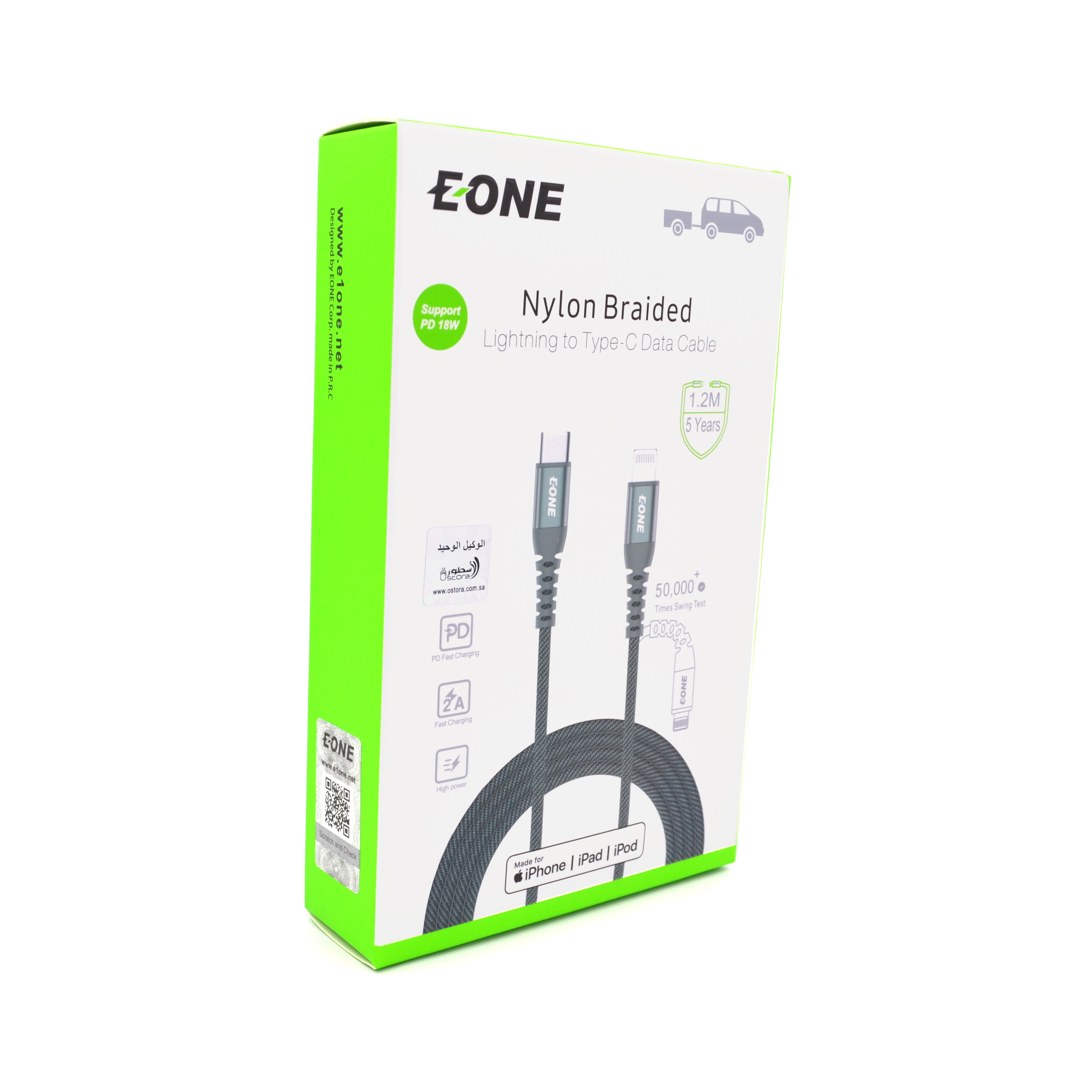 كيبل شاحن EONE ايفون  USB-C PD نايلون مضفر بطول 1.2M