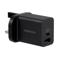شاحن جداري موماكس بمنفذ PD & منفذ شحن سريع USB 3.0 QC وبقوة 18 واط - اسود