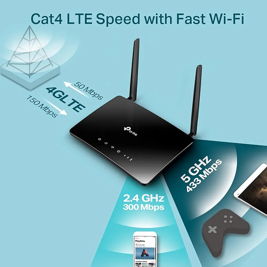 تي بي لينك راوتر AC750 اللاسلكي ثنائي النطاق 4G LTE المتقدم - Archer MR200 - أسود 