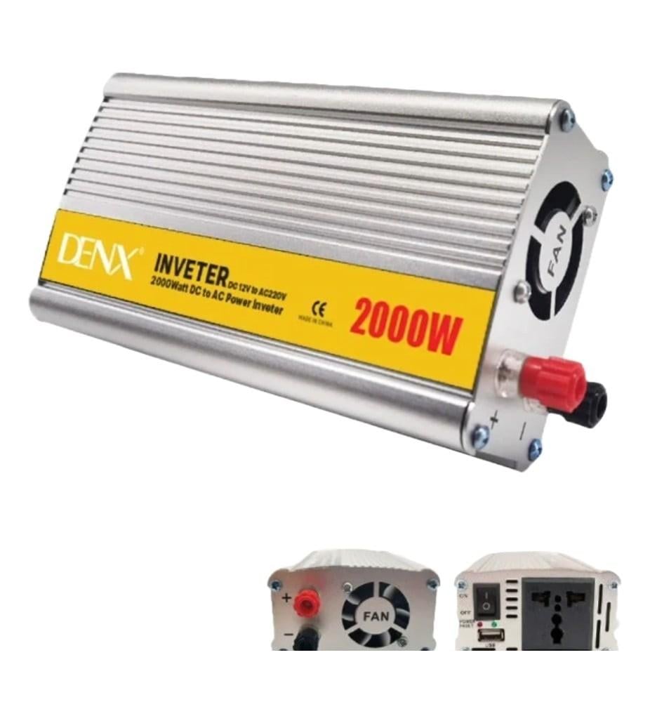 محول طاقة DENX DX129 للسيارات بقوة 2000 واط لتحويل التيار من 12 فولت إلى 220 فولت مع منفذ USB وشاحن سريع
