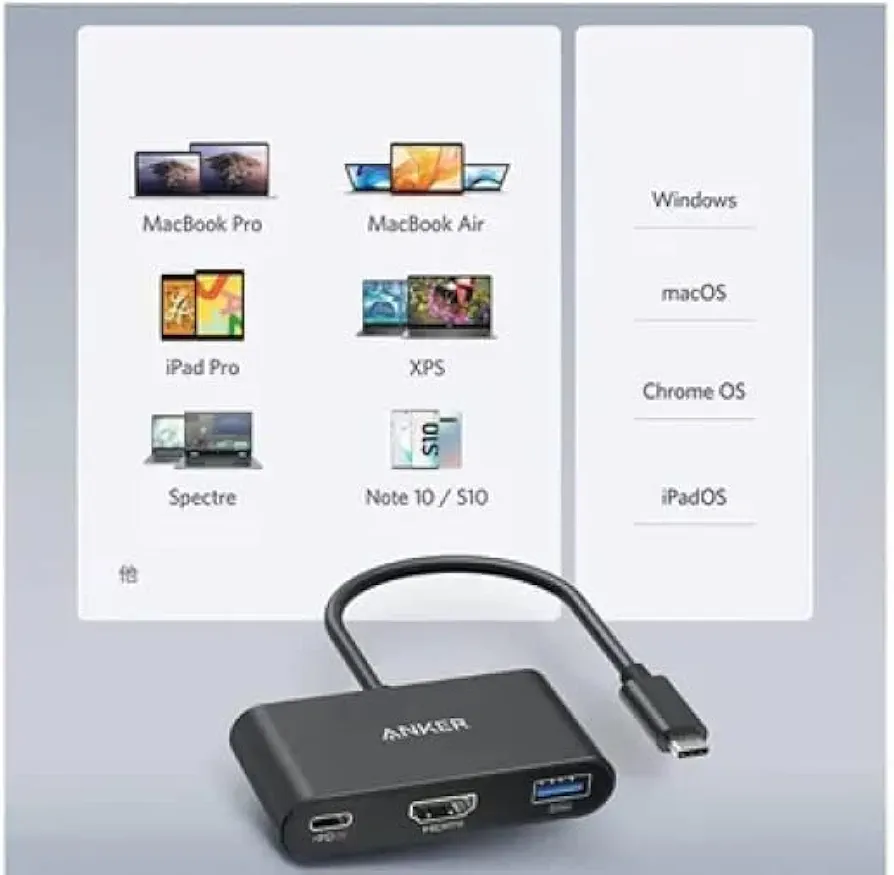 انكر موزع USB C  موزع 3 في 1 PowerExpand مع منفذ HDMI بدقة 4K وتوصيل طاقة 100 واط ومنفذ بيانات USB 3.0 - اسود 
